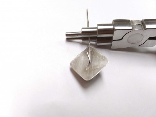 Judy Larson's Cobblestone Cab Earrings - , Metalwork, Sawing, Saw, Wire Saw, Butane Torch, Soldering, Solder, Bend earring portion down 